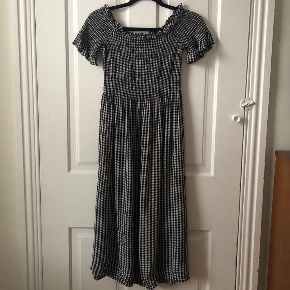 Kimchi Blue Midi Smocked Gingham Dress